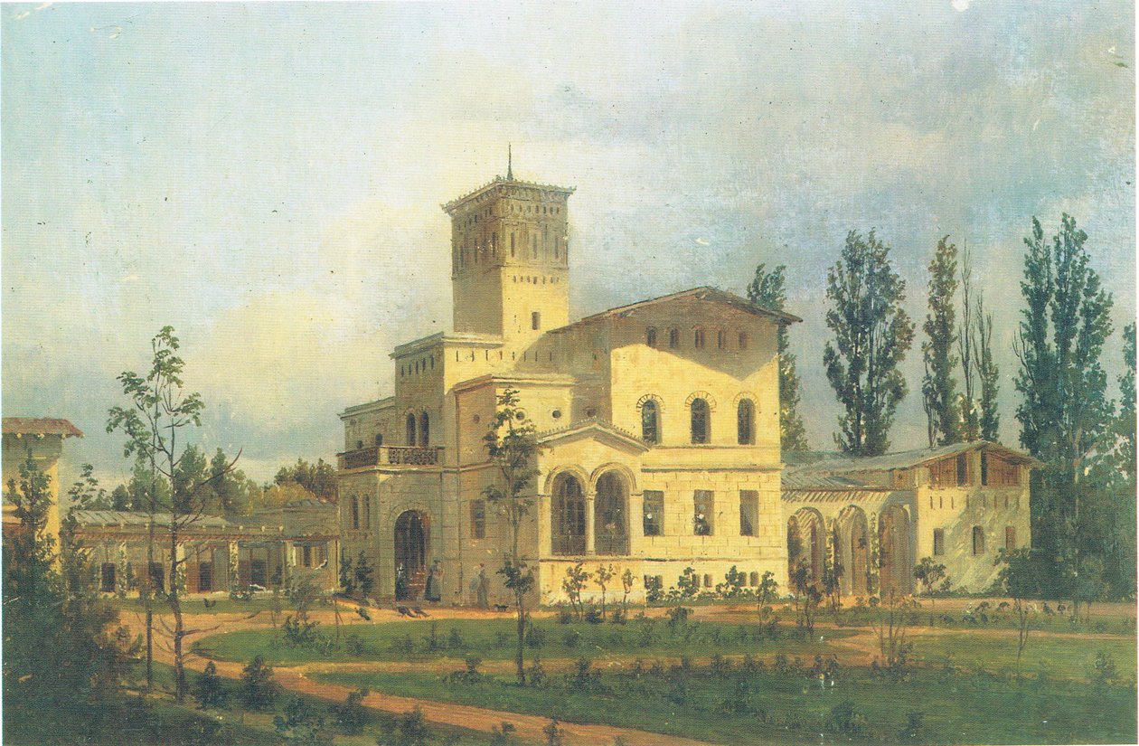 Uitzicht op het fazantengebouw bij Schloss Charlottenhof door Carl Daniel Freydanck