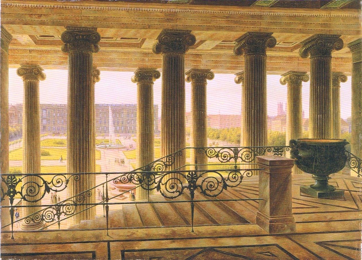 uitzicht vanaf het nieuwe museum op de lusthof en het koninklijk paleis in Berlijn door Carl Daniel Freydanck