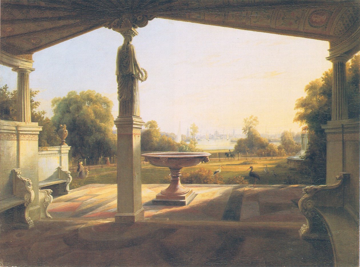 uitzicht vanuit het park van prins Carl van Glienicke naar Potsdam door Carl Daniel Freydanck