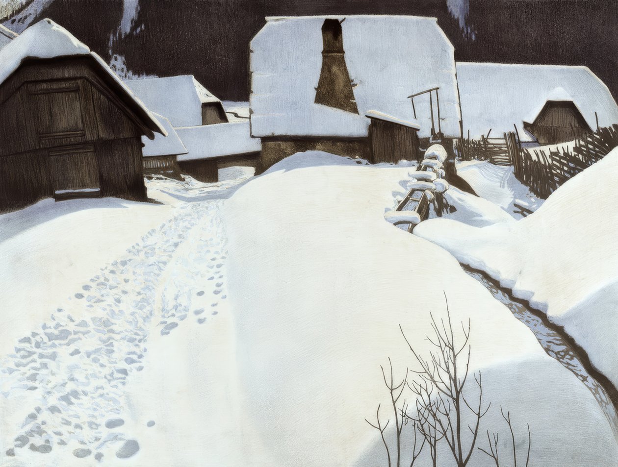 Boerderij in de winter door Carl Ederer