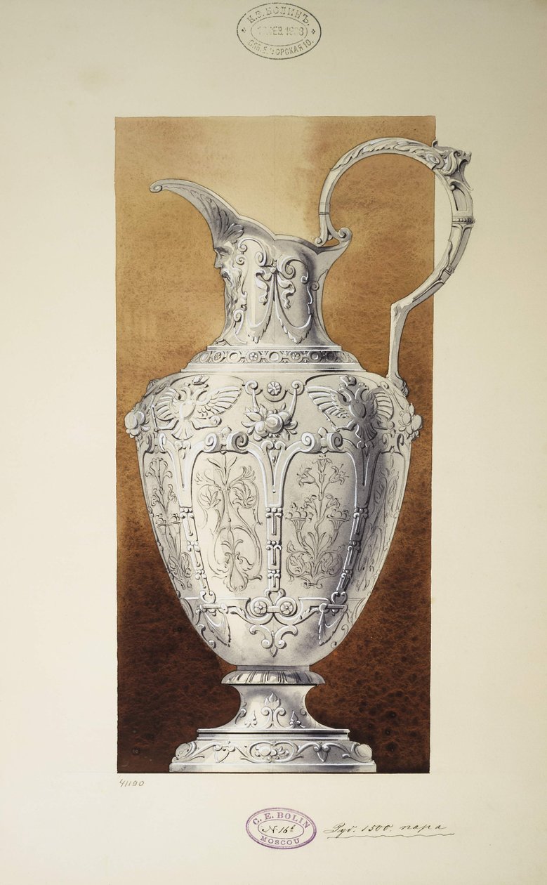Ontwerp van een kan. Serie De Bruidsschat van Grootvorstin Maria Pavlovna door Carl Edvard Bolin company