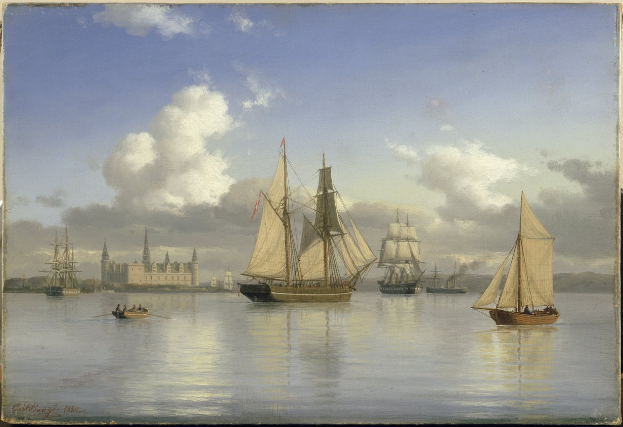 Zeilschepen bij Kasteel Kronborg, Zweden door Carl Emil Baagoe