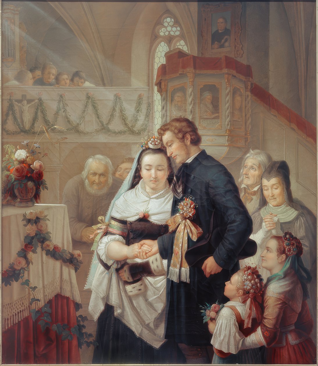 Huwelijk in de kerk van Londorf door Carl Engel von Rabenau