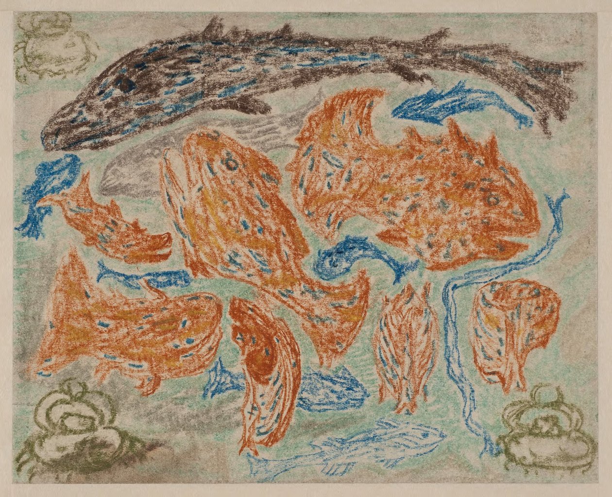 Gelbe Fische und blaue Krabben door Carl Fredrik Hill