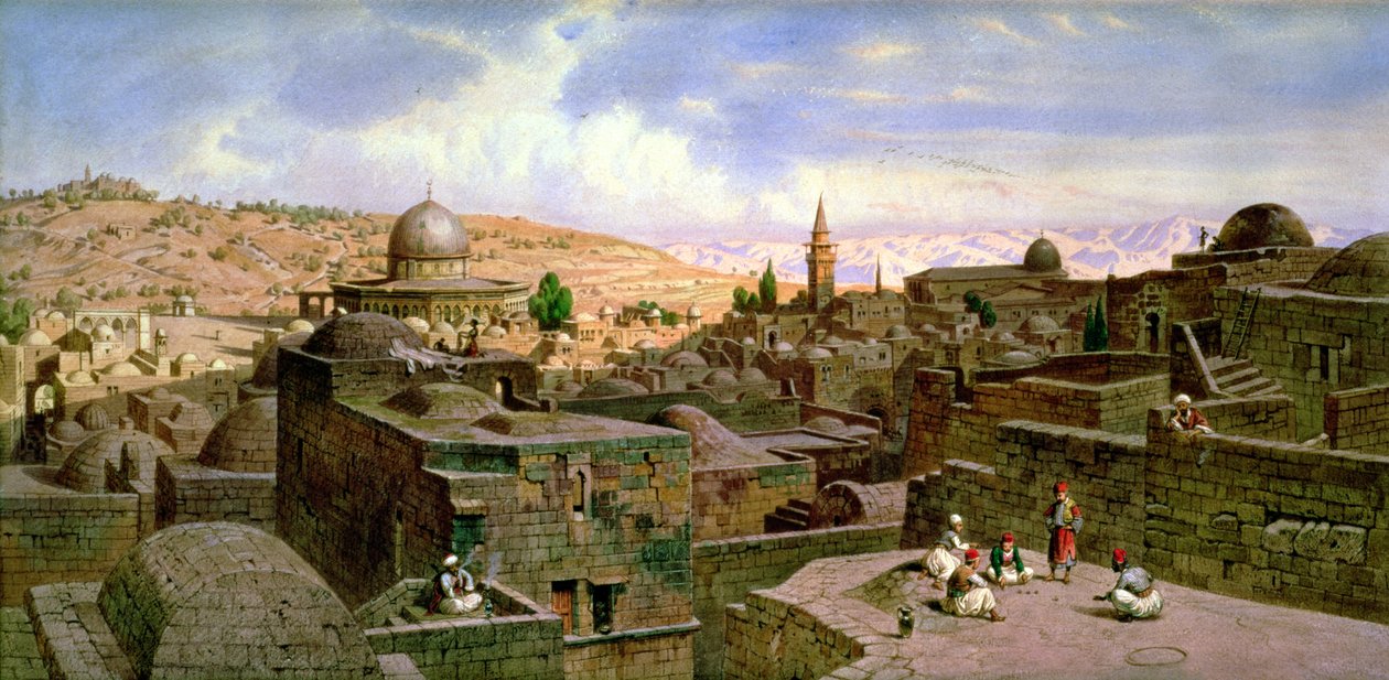 Een uitzicht op Jeruzalem, met de Rotskoepel door Carl Friedrich Heinrich Werner