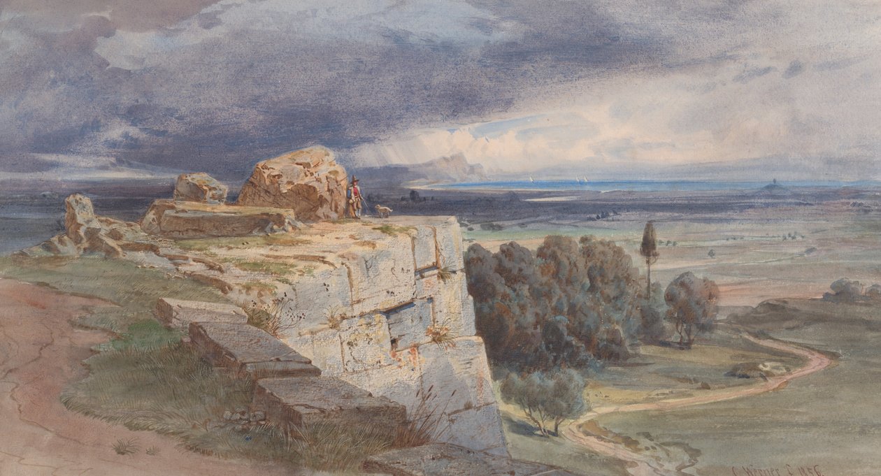 Uitzicht op Norba vanuit het noorden, richting San Felice Circeo, 1856 door Carl Friedrich Heinrich Werner