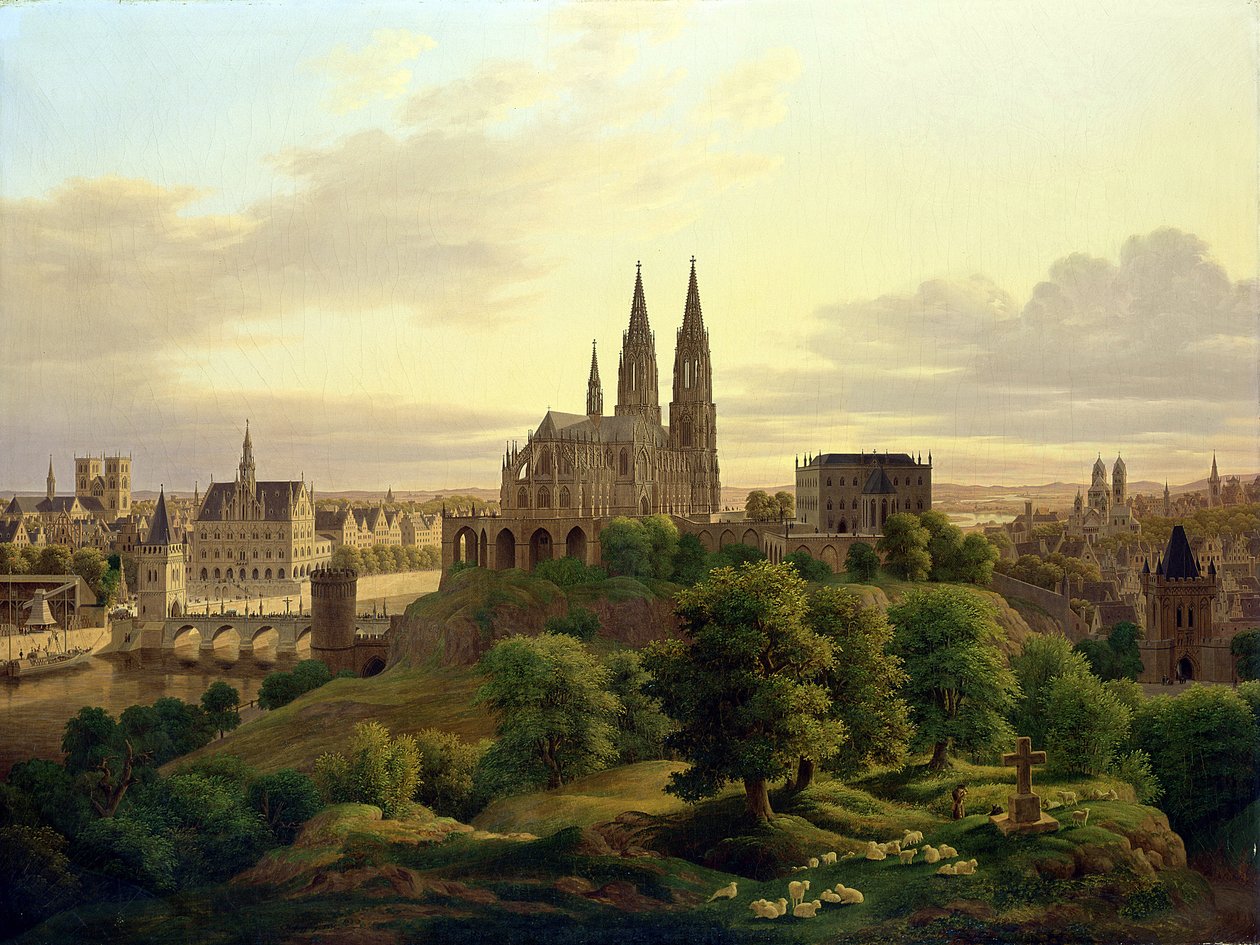 Een middeleeuwse stad in 1830, 1830 door Carl Georg Adolph Hasenpflug
