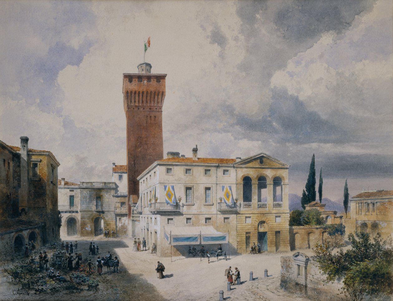 Marktplaats in Piacenza door Carl Georg Anton Graeb