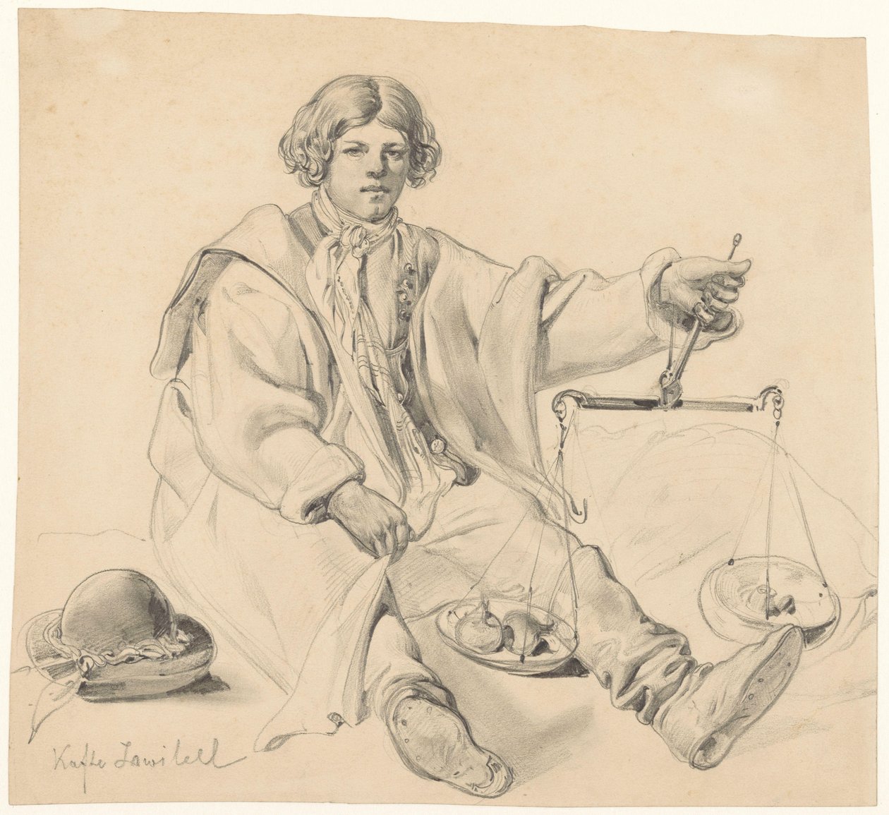 Zittende Kroatische uienverkoper door Carl Goebel