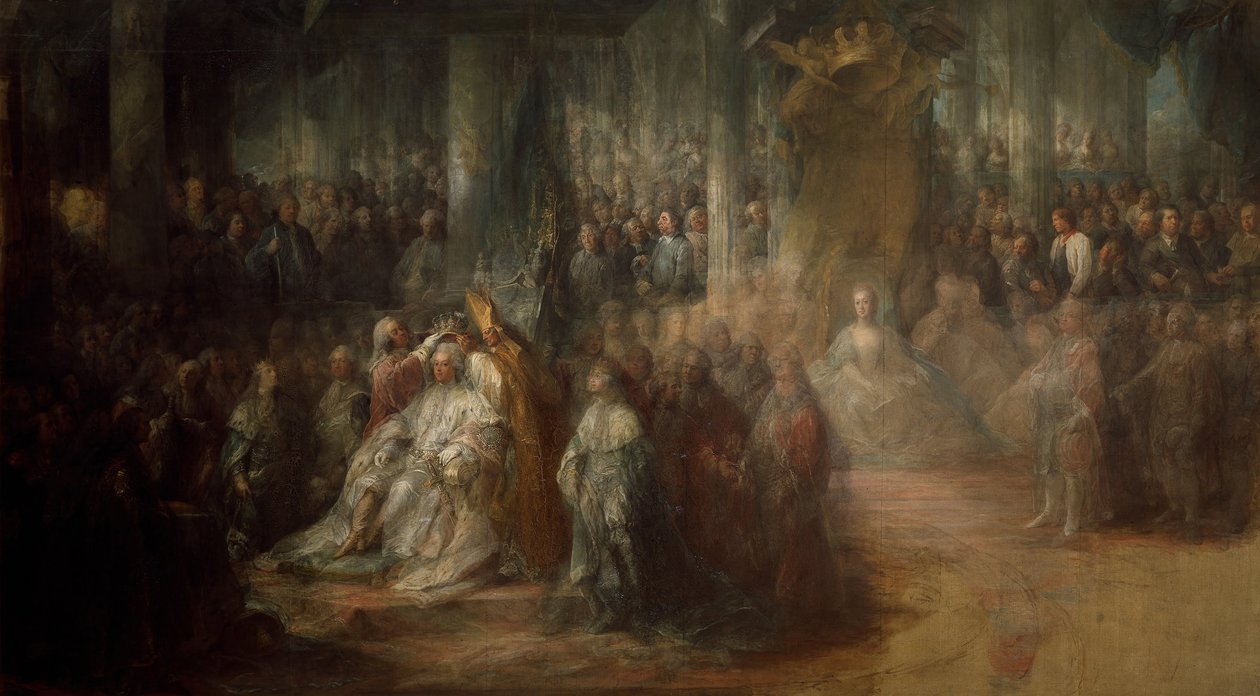 De kroning van koning Gustaaf III van Zweden, 1782-1793 door Carl Gustaf Pilo