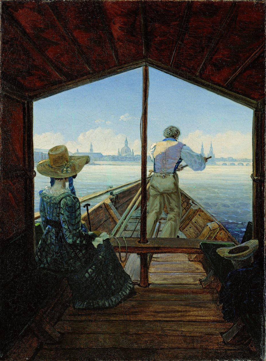 Een gondel op de Elbe bij Dresden door Carl Gustav Carus