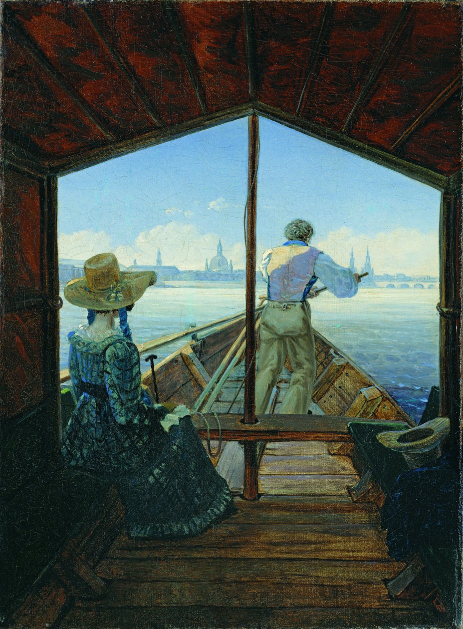 Boottocht op de Elbe bij Dresden (Ochtend op de Elbe) door Carl Gustav Carus