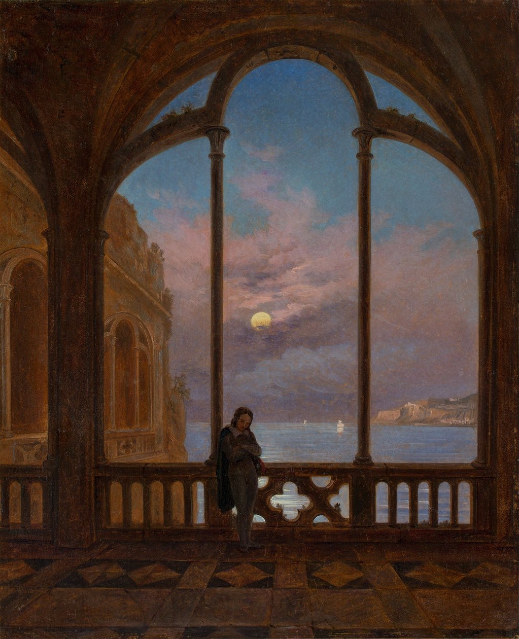 Duits: Geheugen van Napels (Maanverlichte nacht boven de Middellandse Zee) door Carl Gustav Carus