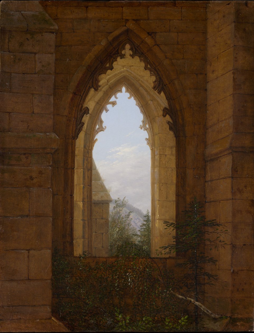 Gotisch raam in de ruïne van het klooster Oybin door Carl Gustav Carus