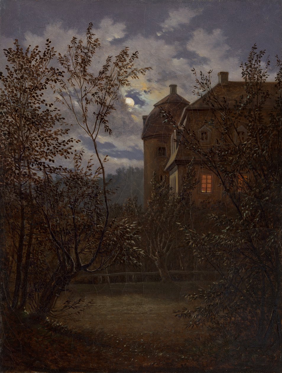 Schloss Milkel in maanlicht, ca. 1833-35 door Carl Gustav Carus