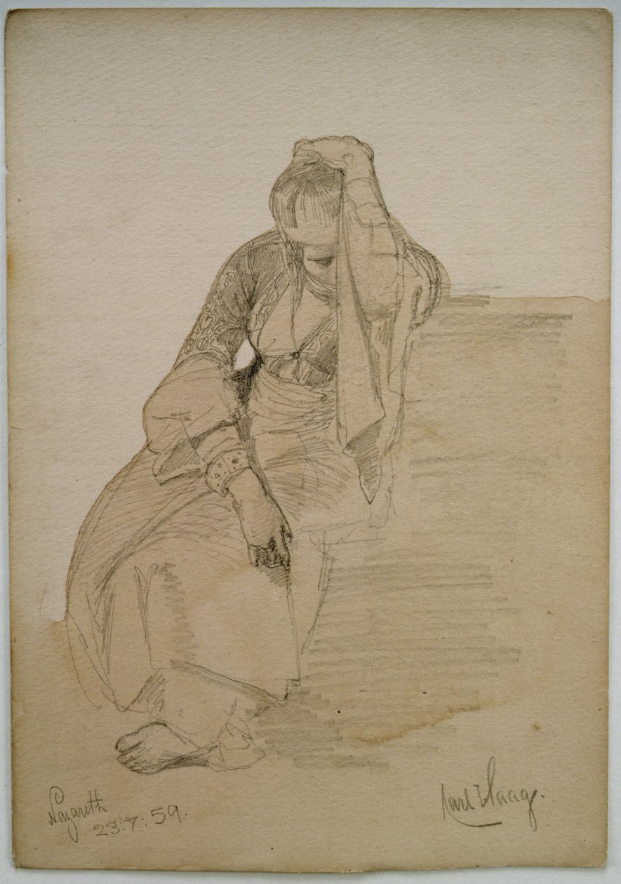 Studie van een zittende dame, Nazareth, 1859 door Carl Haag