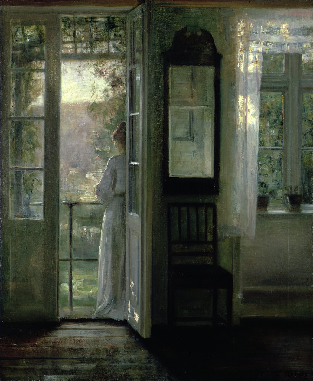Meisje staand op een balkon door Carl Holsoe