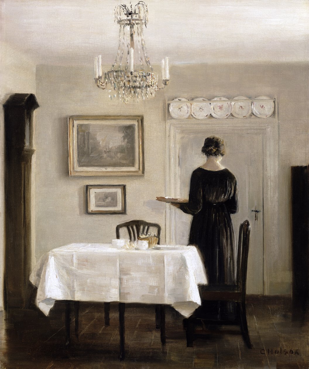 Interieur met Dame die een Dienblad Draagt, c.1905 door Carl Holsoe