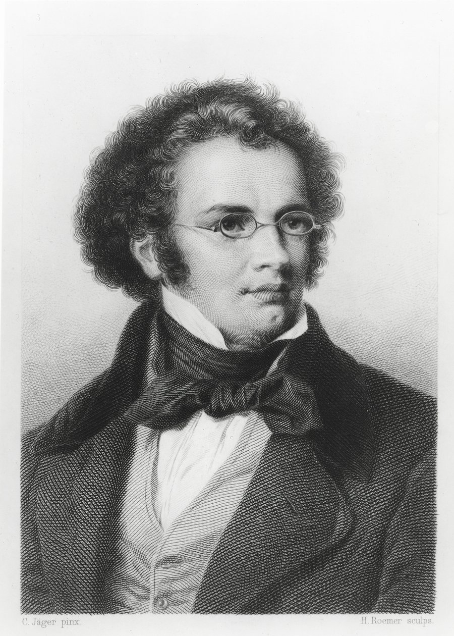 Portret van Franz Schubert (1797-1828) gegraveerd door H. Roemer door Carl Jaeger