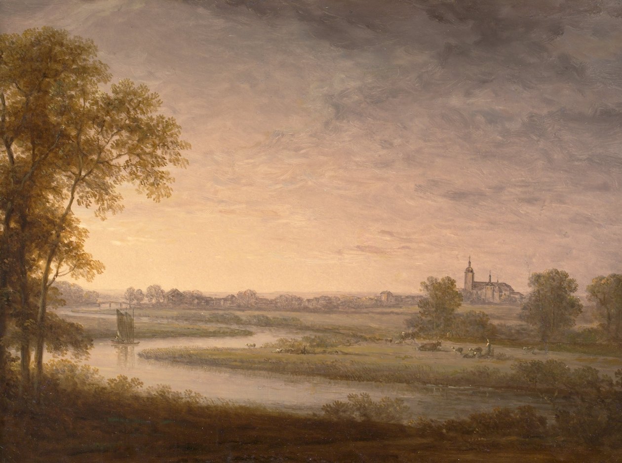 Uitgestrekt landschap met Västerås op de achtergrond door Carl Johan Fahlcrantz