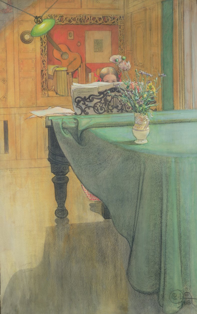 Brita aan de piano, 1908 door Carl Larsson