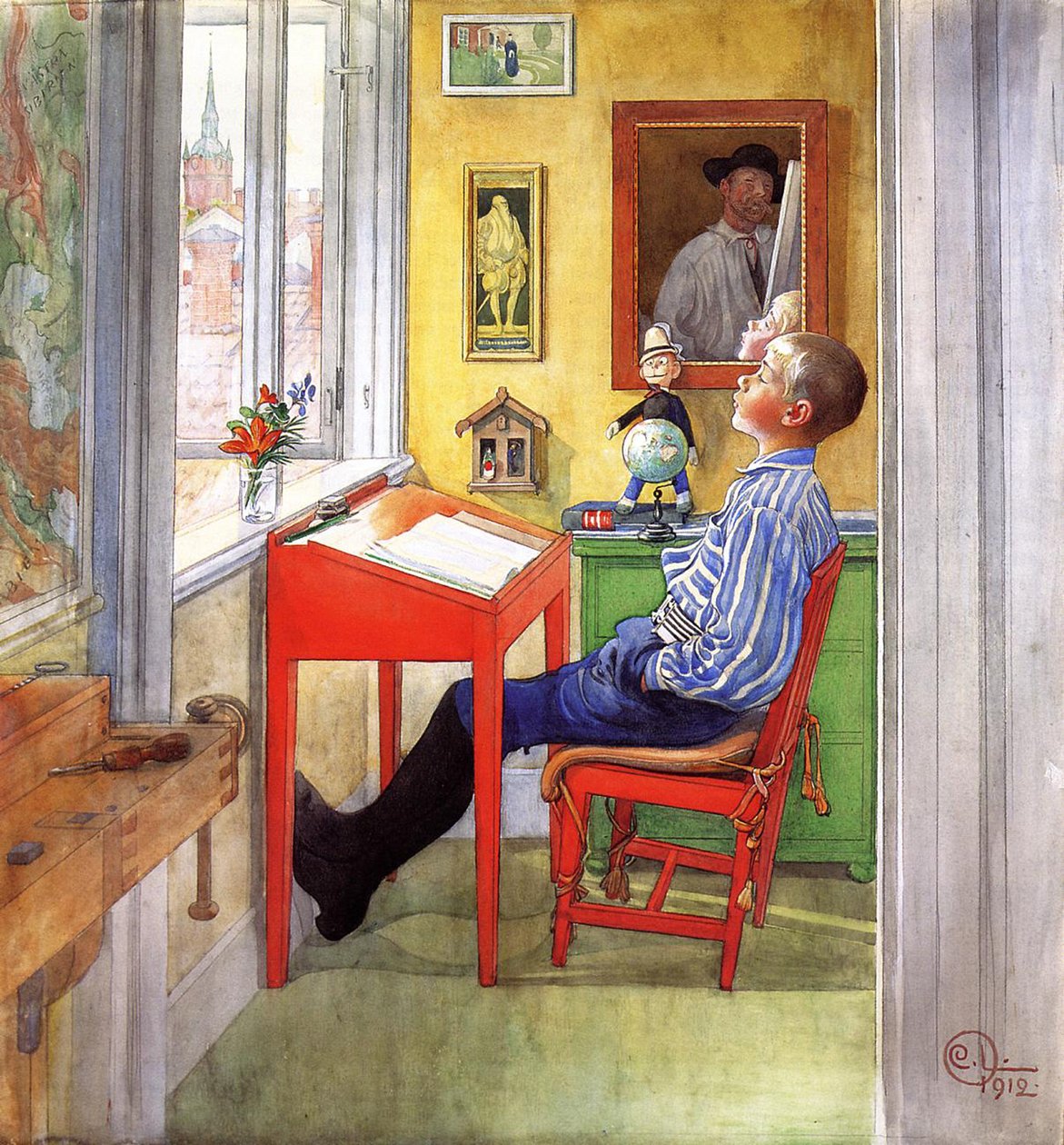 Esbjorn maakt zijn huiswerk, 1912 door Carl Larsson