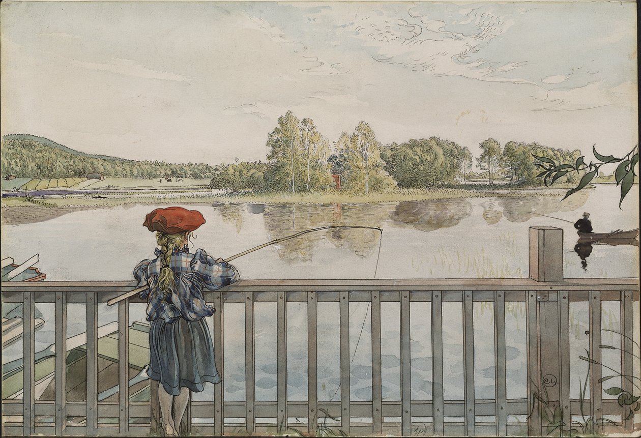 Lisbeth aan het vissen door Carl Larsson