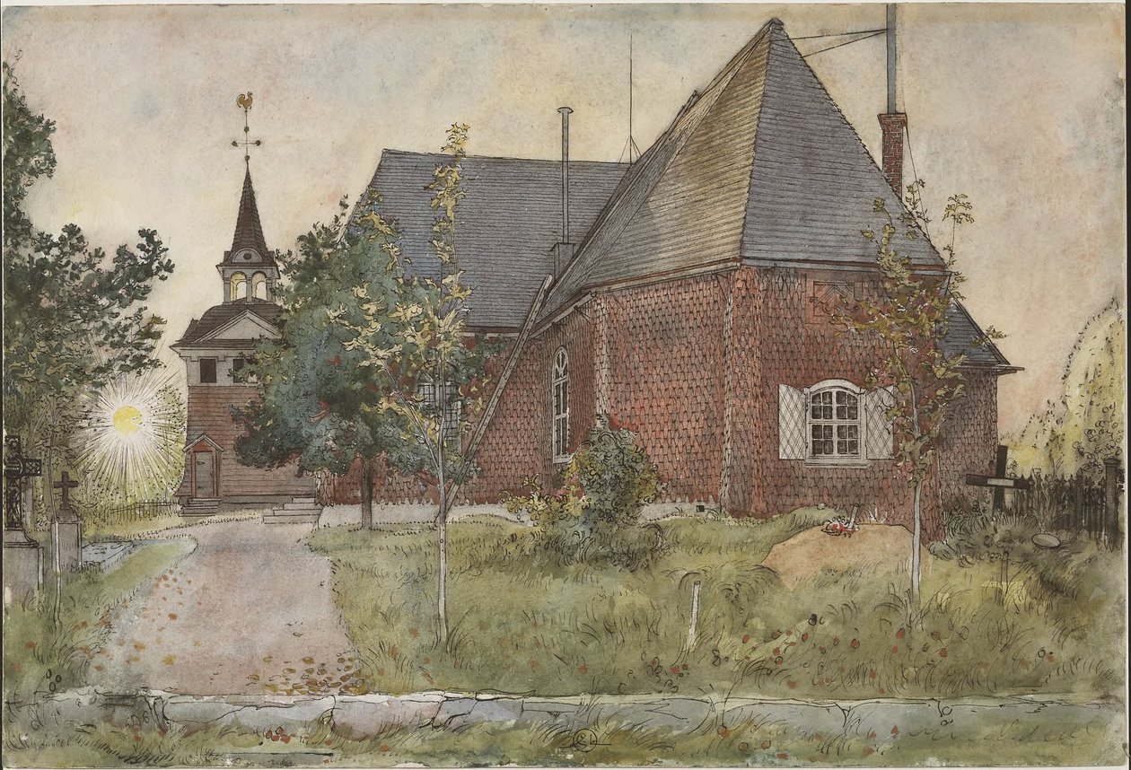 De oude kerk van Sundborn. Uit *A Home* (26 aquarellen) door Carl Larsson