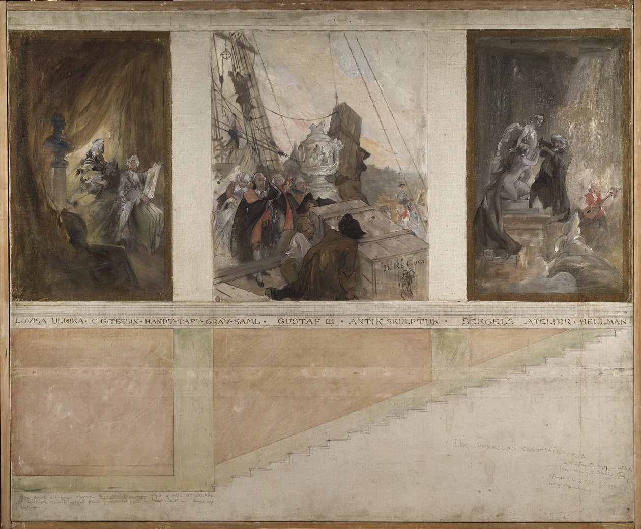 Tweede ontwerp voor de wanddecoratie van de benedenzaal van het NM door Carl Larsson