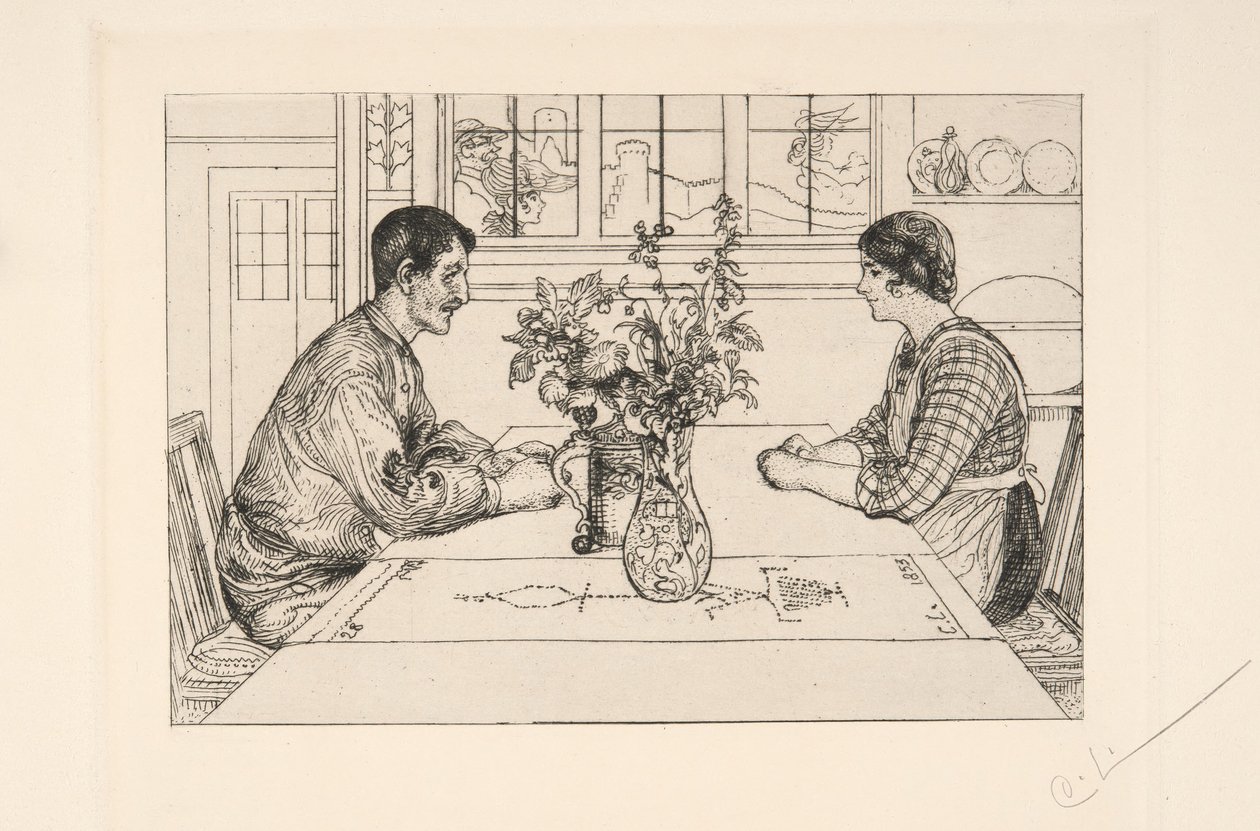Zelfportret als etser door Carl Larsson
