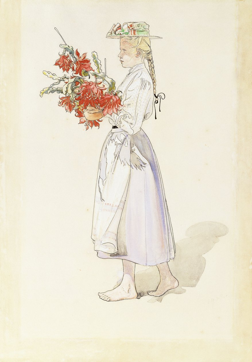 Studie voor Ute blaser sommarvind door Carl Larsson