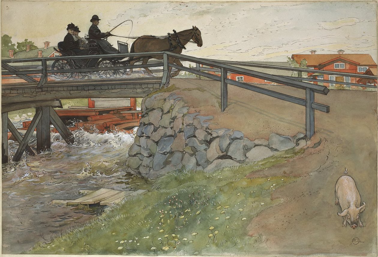 De brug. Uit Een thuis (26 aquarellen) door Carl Larsson
