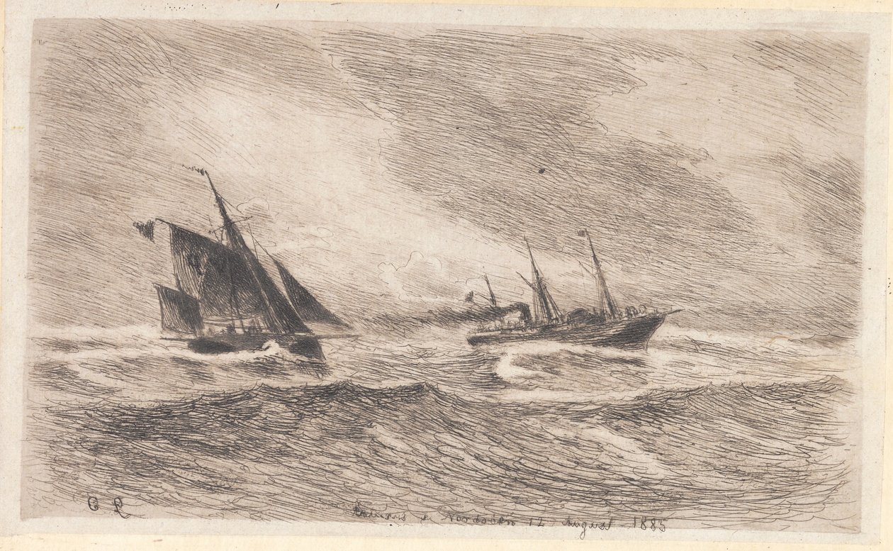 Storm in de Noordzee. Arcturus krijgt een loods door Carl Locher