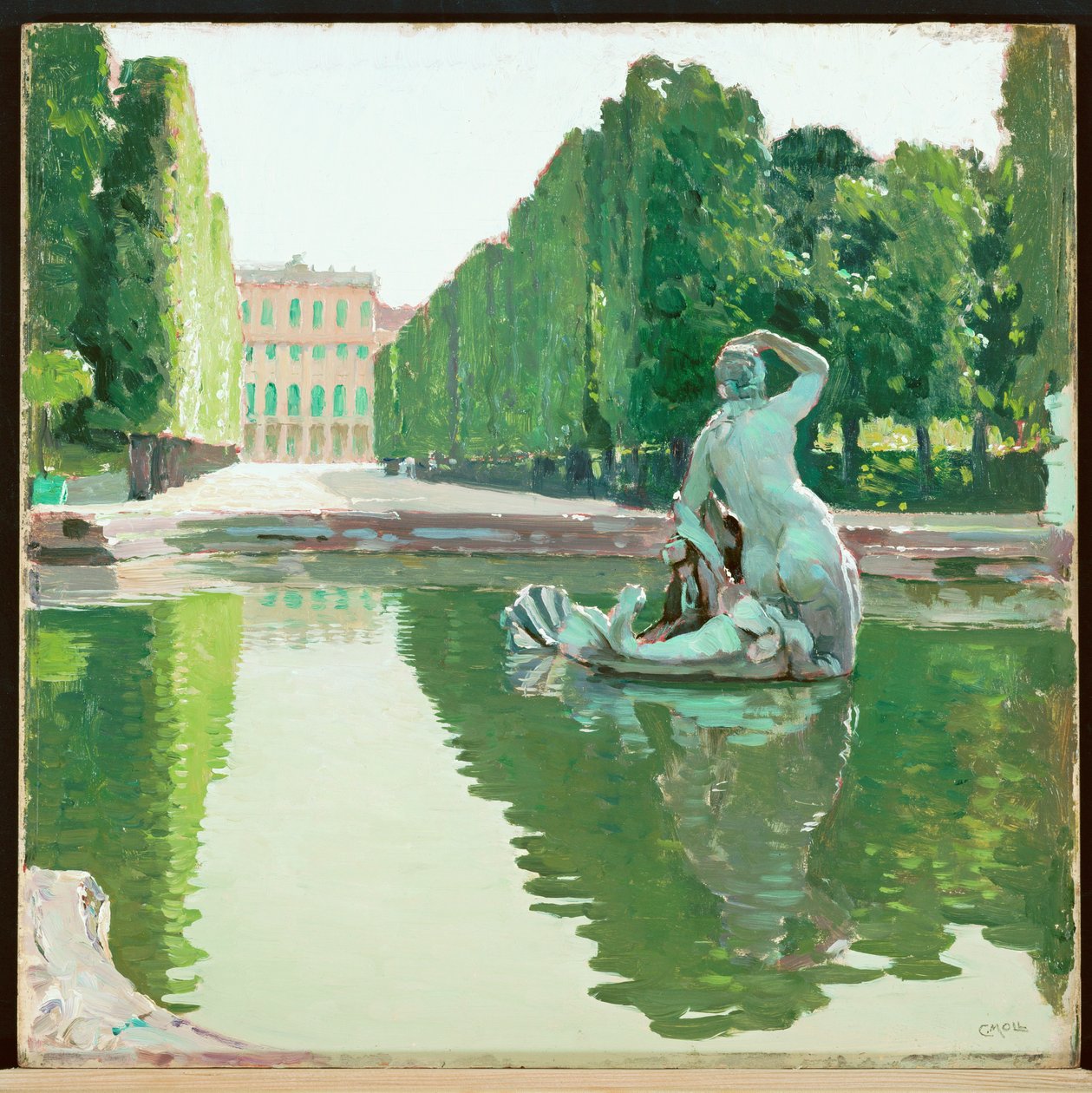 De prachtige fontein in het park van Schoenbrunn -1910 ... (schilderij op doek) door Carl Moll
