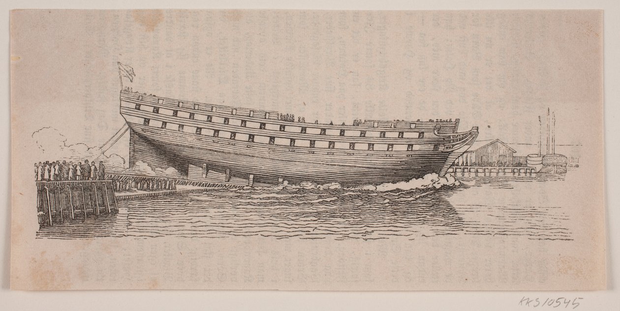 Een linieschip wordt te water gelaten door Carl Peter Theodor Rothweiler