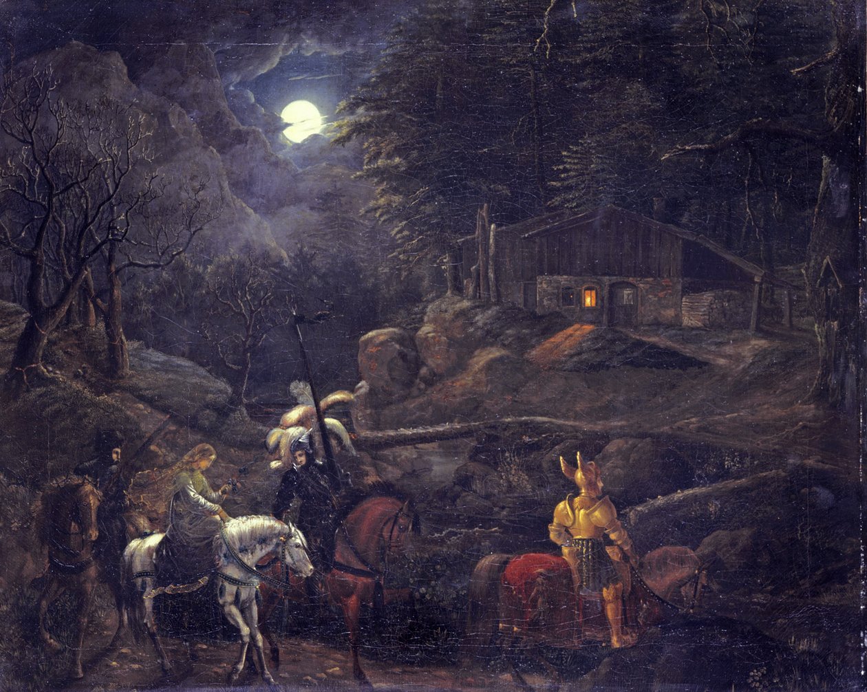 Ridder voor de hut van de houtskoolbrander door Carl Philipp Fohr