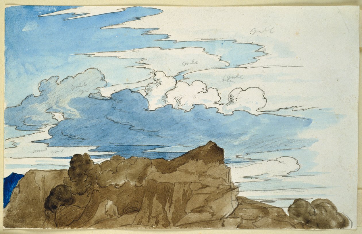 Wolkenstudie boven een rotsachtige top in de bergen door Carl Philipp Fohr