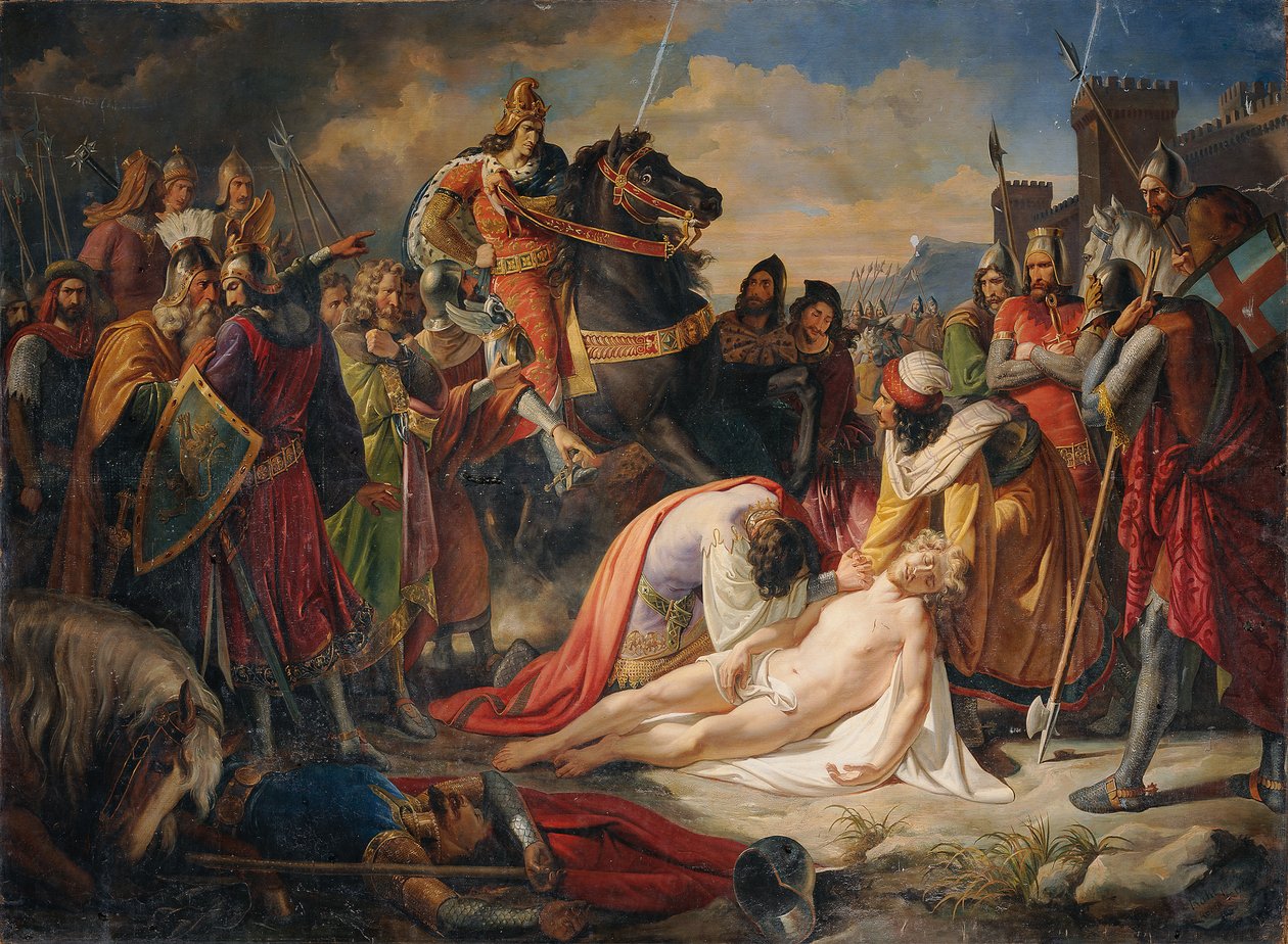 Karel I van Anjou over het lichaam van Manfred na de Slag bij Benevento ...