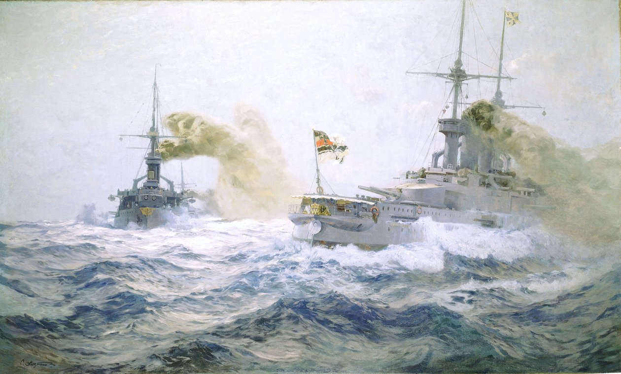 Duitse vlootmanoeuvres op volle zee, ca. 1900 door Carl Saltzmann