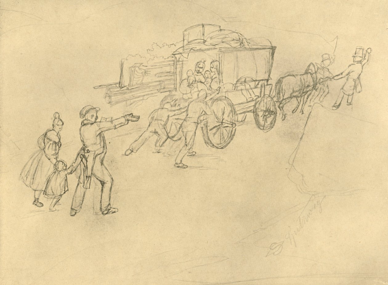 Der Thespiskarren Schauspieler auf Reisen, 19e eeuw, c1924 door Carl Spitzweg