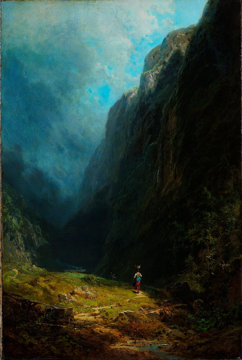 Landschap van de hoge alpenvallei met de Wendelstein (ca. 1871) door Carl Spitzweg