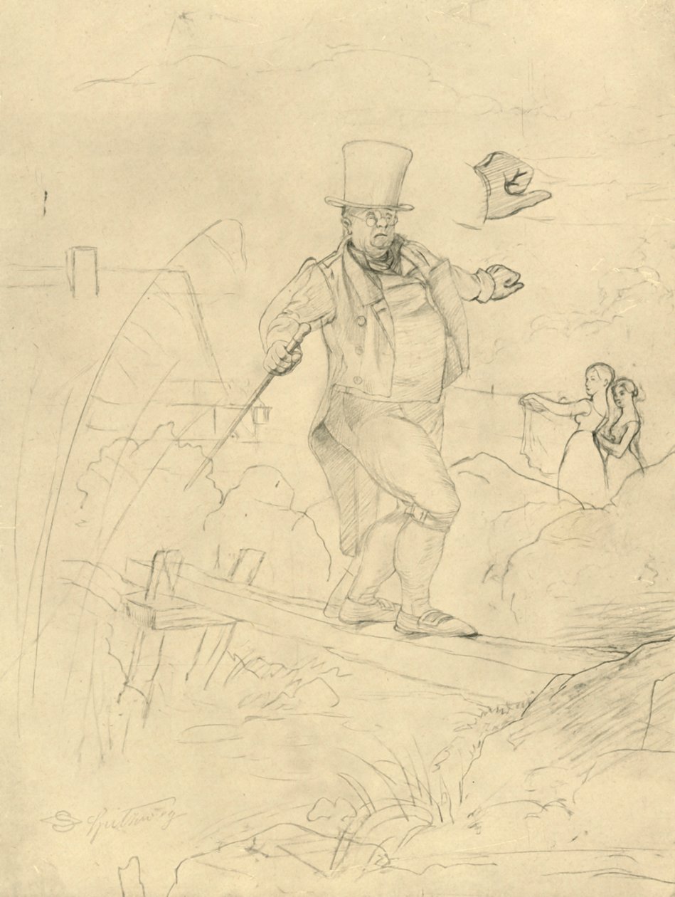 Schwierige Passage, midden-late 19e eeuw, ca. 1924 door Carl Spitzweg