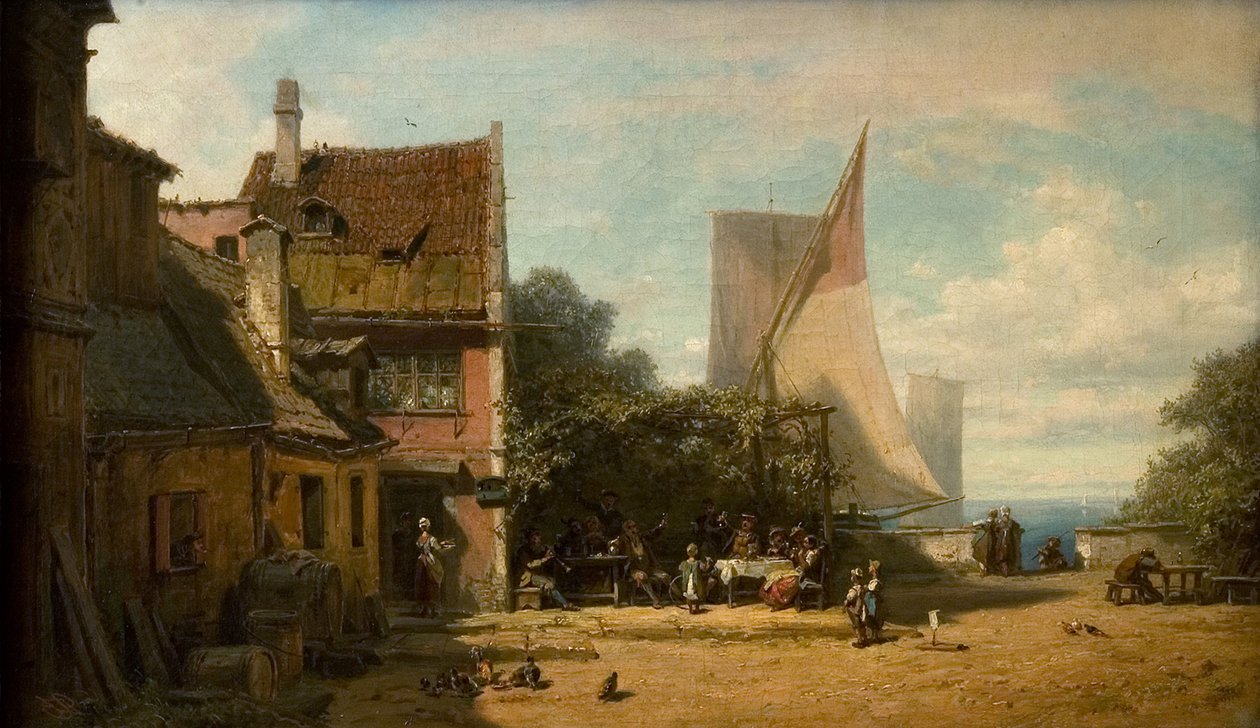 Café aan het meer door Carl Spitzweg