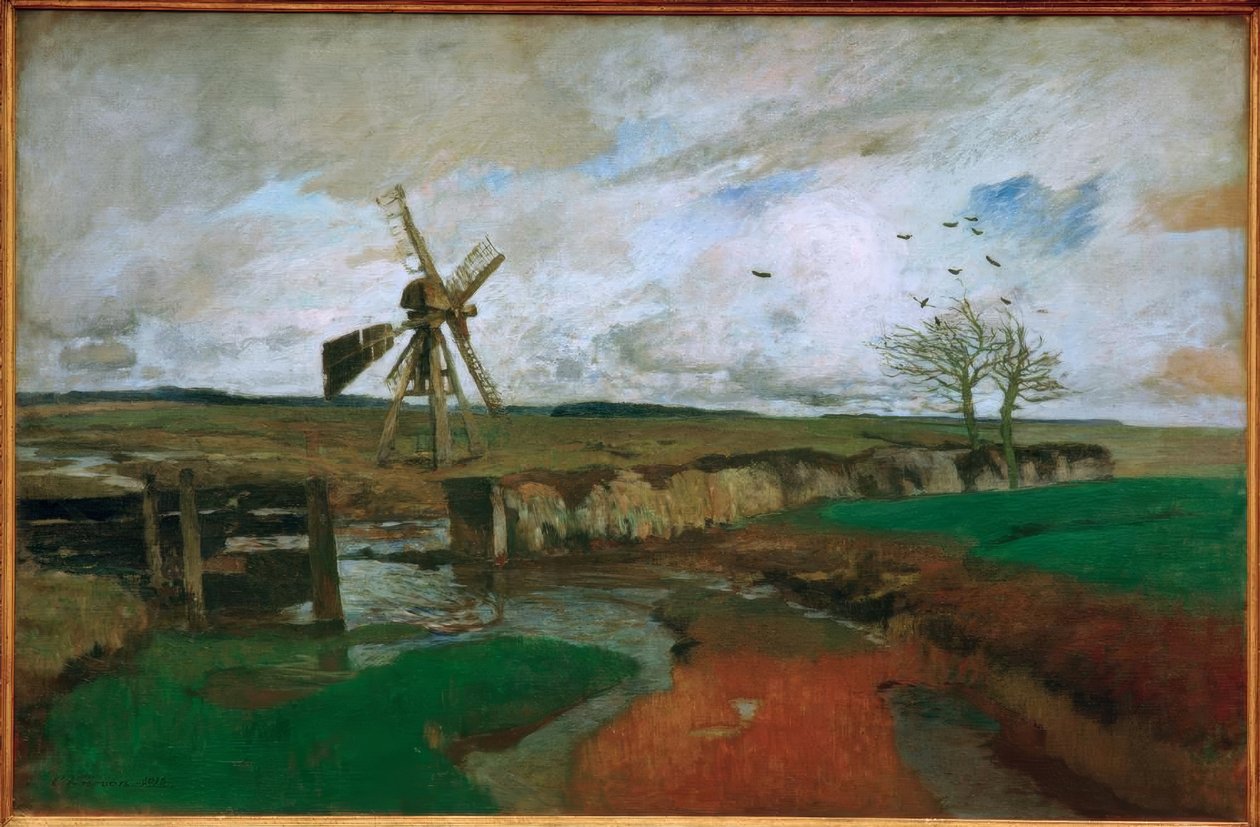 Landschap met Windmolen door Carl Vinnen