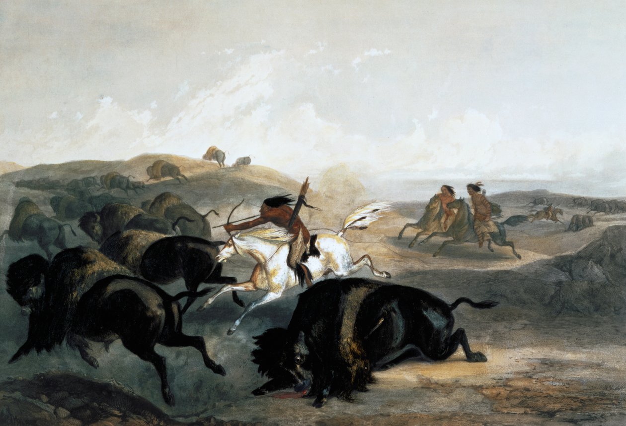 Indianen die de Bizon Jagen door Carl Vogel