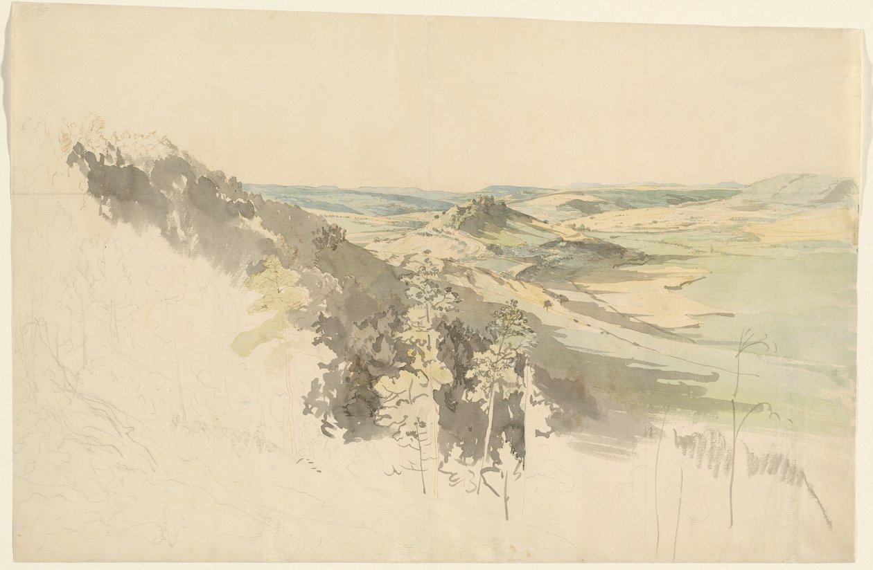 Heuvelachtig landschap met kasteel Landsberg door Carl Wagner
