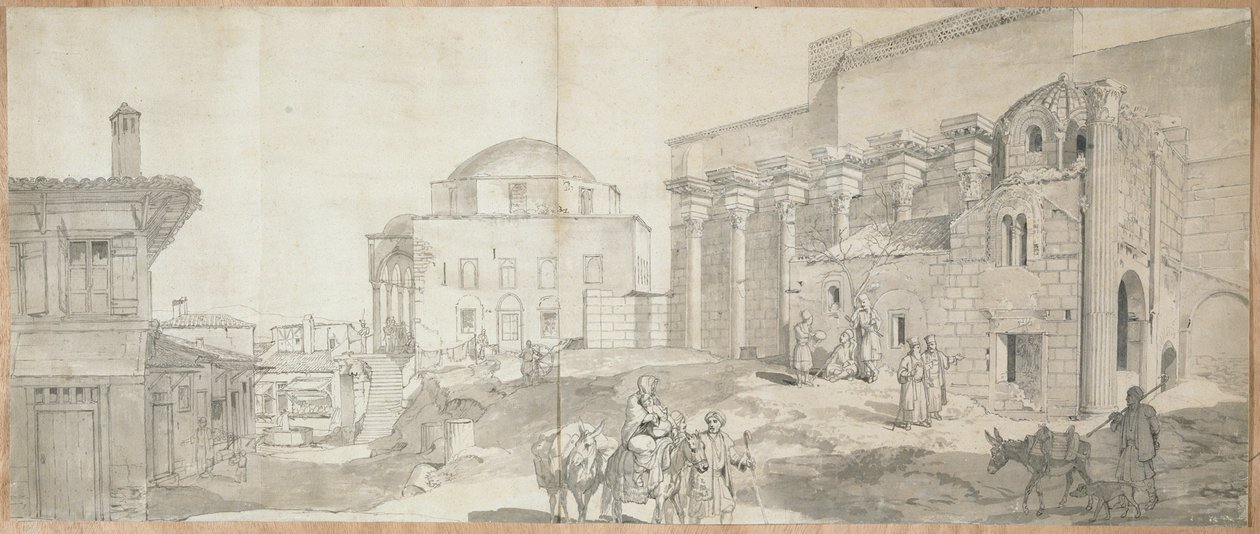 De Hadrianus-bibliotheek en de grote moskee in Athene door Carl Wilhelm Freiherr von Heideck