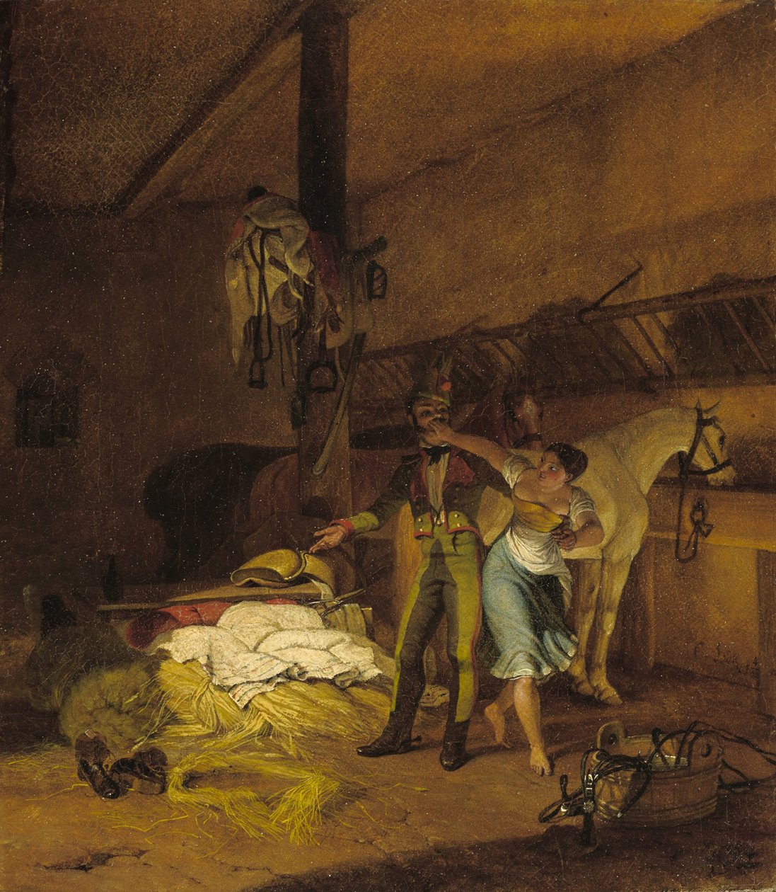 Een Chevauxleger flirt met een dienstmeisje door Carl Wilhelm Freiherr von Heideck