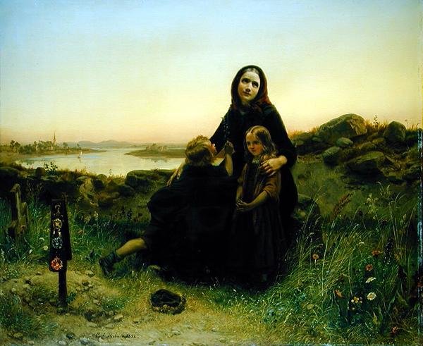 De rouwende weduwe, 1852 door Carl Wilhelm Huebner