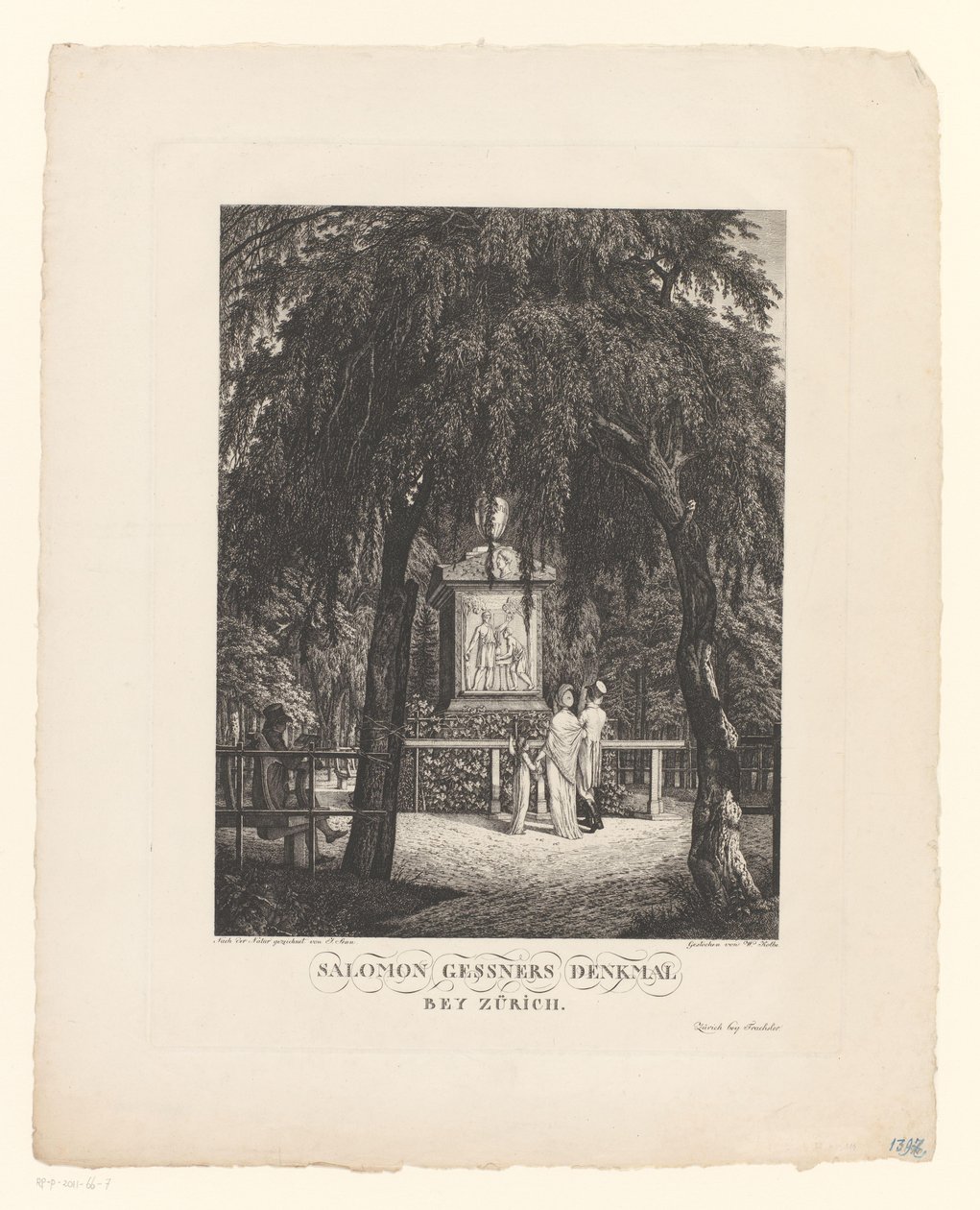Monument voor Salomon Gessner nabij Zürich Salomon Gessners Denkmal bey Zürich (titel op object) door Carl Wilhelm Kolbe (I)
